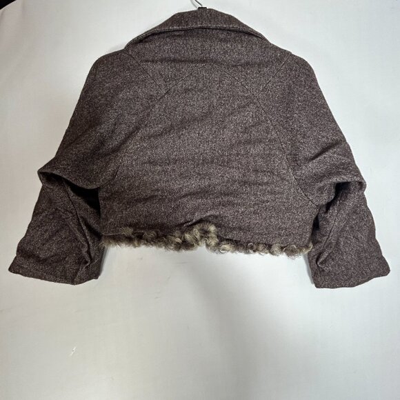 Max Azria BCBG ladies Lamb Fur Shrug XS Brown Coat Capsule Virgin Wool vtg tweed - Picture 4 of 13